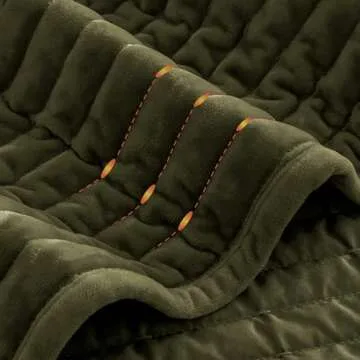 SHALALA Velvet Quilt Queen Size,Striped Bedding Set,Lightweight Velvet Comforter,Luxurious Cozy Suede Bedspread and Coverlet with Soft Brushed Microfiber Back for All Season(Army Green,Full/Queen)