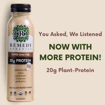 Remedy Organics Super Chai Fuel 12-Pack | Plant Based 20g Protein Shakes, Ready to Drink | USDA Organic, Gluten Free, Dairy Free, Soy Free