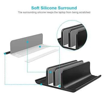 Vaydeer Double Adjustable Vertical Laptop Stand Newly Designed 2 Slots Aluminum Desktop Dual Holder for All MacBook/Chromebook/Surface/Dell/iPad Up to 17.3 Inches - Black
