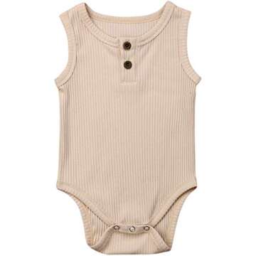 Kuriozud Newborn Infant Unisex Baby Boy Girl Sleeveless Button Solid Knitted Romper Bodysuit One Pie...