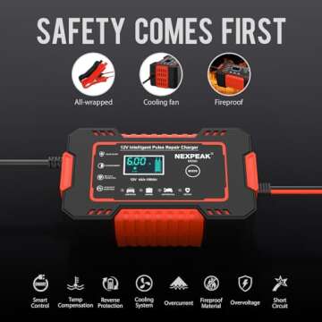 NEXPEAK NC101 Car Battery Charger, Smart Battery Trickle Charger 12V 6A Automotive Battery Maintainer Desulfator with Temp Compensation for Car Truck Motorcycle Lawn Mower Marine Lead Acid Batteries