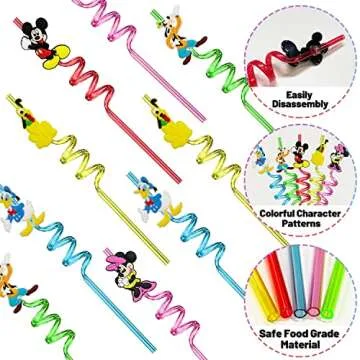 25pcs Mouse Straws Mouse Party Supplies Favors With 2pcs Cleaning Brush Plastic Reusable Straws Birthday Party Supplies Toys For Boys Girls Kids