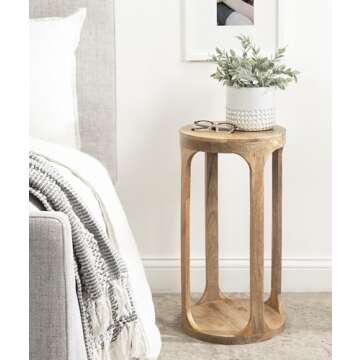 Kate and Laurel Dahl Wooden Round Drink Table, 12 x 23, Natural Brown, Transitional Boho Circle Wood...