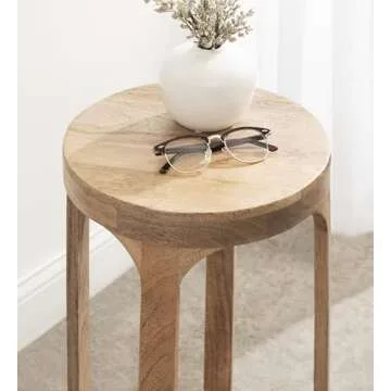 Kate and Laurel Dahl Wooden Round Drink Table, 12 x 23, Natural Brown, Transitional Boho Circle Wood Accent Pedestal Table for Living Room Plant Stand or Small Bedroom Nightstand