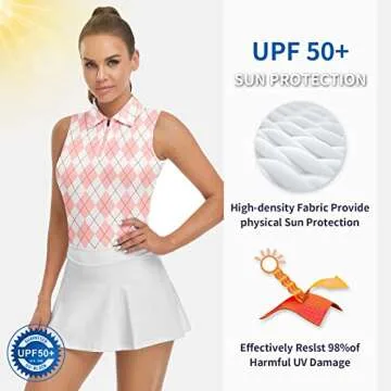 Womens Argyle Golf Shirt Sleeveless Athletic Sport Polo Tank Top Printed Polo Half Zip Tennis Shirts Sleeveless Pink
