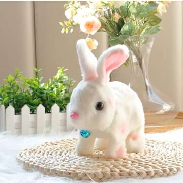 Easfan Walking Bunny Stuffed Animal Interactive Jumping Spotted Rabbit Talking Hopping Ears Nose Mov...