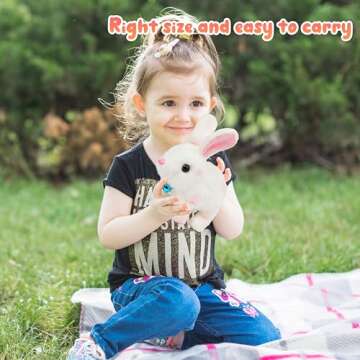 Easfan Walking Bunny Stuffed Animal Interactive Jumping Spotted Rabbit Talking Hopping Ears Nose Moving Educational Plush Toy Easter Birthday Gifts for Kids Girls, 7''…