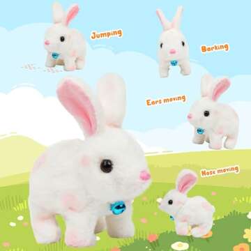 Easfan Walking Bunny Stuffed Animal Interactive Jumping Spotted Rabbit Talking Hopping Ears Nose Moving Educational Plush Toy Easter Birthday Gifts for Kids Girls, 7''…