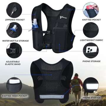 Running Vest for Women & Men, Adjustable Elasticated Sternum Straps Vest with 500ml Soft Flask, Fast and Free Reflective Running Vest, Designed for Running Marathon Trail Race Jogging Cycling