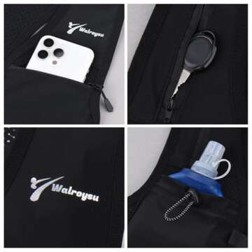 Running Vest for Women & Men, Adjustable Elasticated Sternum Straps Vest with 500ml Soft Flask, Fast and Free Reflective Running Vest, Designed for Running Marathon Trail Race Jogging Cycling