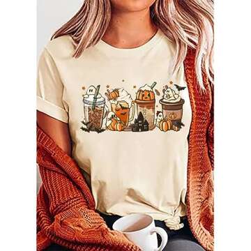 Pumpkin Latte Shirt Women Funny Graphic Fall Coffee Tee Coffee Lover Shirts Gifts Halloween Pumpkin ...