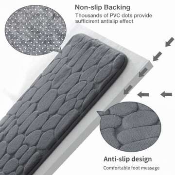 YIHOUSE Memory Foam Bath Mat Cobblestone Bathroom Rugs Super Water Absorbent Machine Washable Bath Rugs(17x24,Dark Gray)
