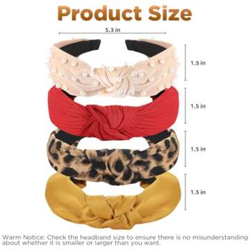 Funtopia Fashion Headbands for Women Girls, 10 Pcs Knotted Pearl Wide Top Knot Turban Hair Bands/ Hoops Vintage Velvet Leopard Print