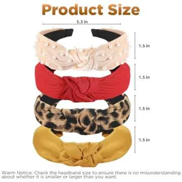 Funtopia Fashion Headbands for Women Girls, 10 Pcs Knotted Pearl Wide Top Knot Turban Hair Bands/ Hoops Vintage Velvet Leopard Print