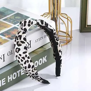 Funtopia Fashion Headbands for Women Girls, 10 Pcs Knotted Pearl Wide Top Knot Turban Hair Bands/ Hoops Vintage Velvet Leopard Print