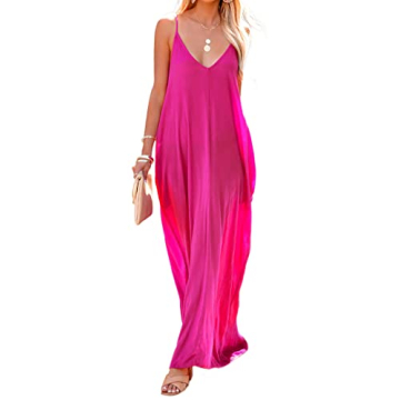R.Vivimos Women's Summer Casual Adjustable Spaghetti Strap V Neck Boho Loose Fit Backless Maxi Dress...