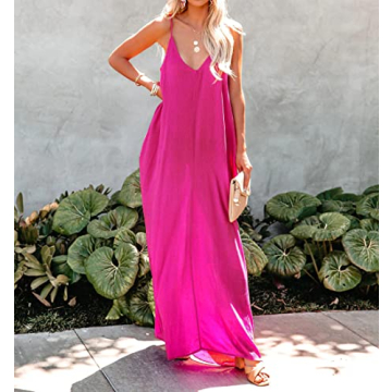 R.Vivimos Summer Casual Backless Maxi Dress with Pockets