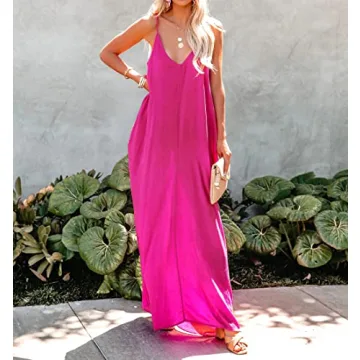 R.Vivimos Summer Casual Backless Maxi Dress with Pockets