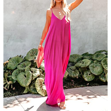 R.Vivimos Summer Casual Backless Maxi Dress with Pockets