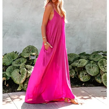 R.Vivimos Summer Casual Backless Maxi Dress with Pockets
