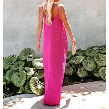 R.Vivimos Summer Casual Backless Maxi Dress with Pockets