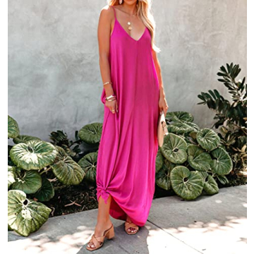R.Vivimos Summer Casual Backless Maxi Dress with Pockets