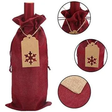 LOKIPA Burlap Wine Bags, 12 Pcs Christmas Jute Wine Bags with Drawstrings and Tags for Party