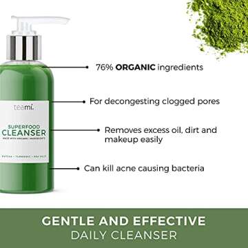 Teami Facial Cleanser with Salicylic Acid, Aloe, Matcha & Sea Kelp - Gentle Organic Acne Face Wash f...