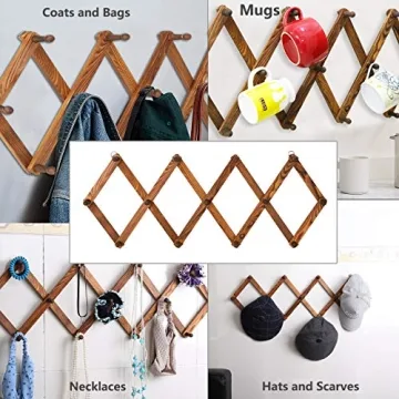 Homode Vintage Wood Expandable Peg Rack for Organizing