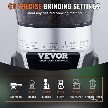 VEVOR Conical Burr Grinder with 51 Grind Settings