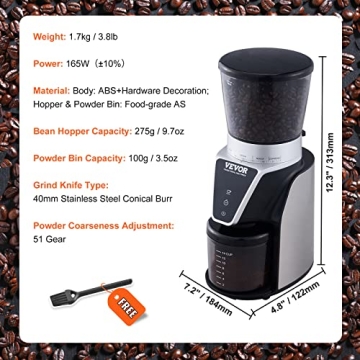 VEVOR Conical Burr Grinder with 51 Grind Settings