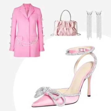 Satin Sparkly Rhinestone Double Bow Heels for Women