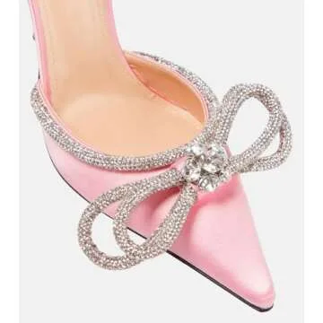 Satin Sparkly Rhinestone Double Bow Heels for Women