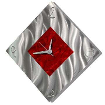 Red Metal Decorative Wall Clock, Abstract Modern Clock for Living Room or Kitchen, Jon Allen Metal Art, Fresh Start Clock