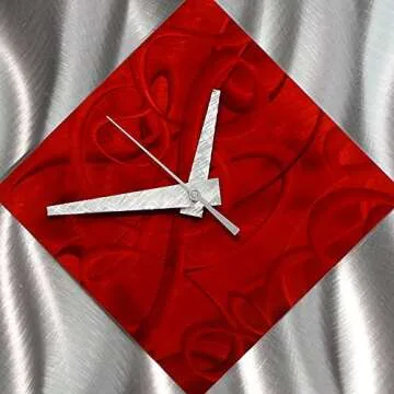 Red Metal Decorative Wall Clock, Abstract Modern Clock for Living Room or Kitchen, Jon Allen Metal Art, Fresh Start Clock