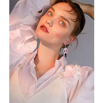 Halloween Theme Funny Acrylic Cartoon Earrings Creative Punk Skull Knife Grimace Dangle Earrings Creative Nightclub Jewelry for Women Halloween Costume Party Exaggeration Accessories, Metal, n/p