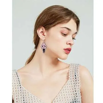Halloween Theme Funny Acrylic Cartoon Earrings Creative Punk Skull Knife Grimace Dangle Earrings Creative Nightclub Jewelry for Women Halloween Costume Party Exaggeration Accessories, Metal, n/p