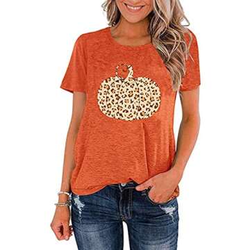 Fall Shirts for Women Halloween Pumpkin Graphic Tees Thanksgiving Family Turkey Tops Cute Autumn Tha...