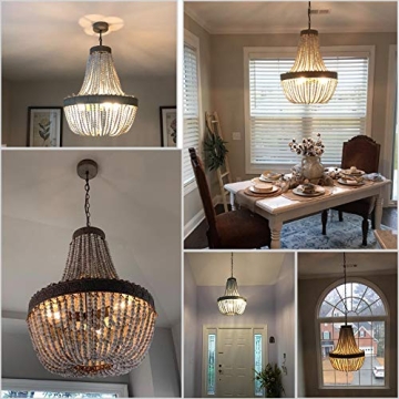 Newrays Rustic Wood Bead Chandelier Lighting Fixture