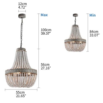 Newrays Rustic Wood Bead Chandelier Lighting Fixture
