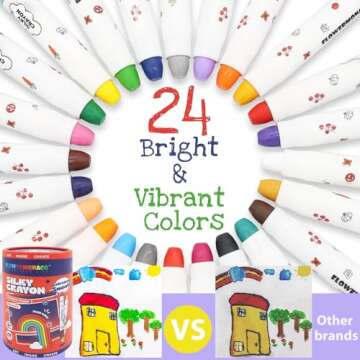 Lebze Washable Jumbo Crayons for Toddlers, 24 Colors Non Toxic Twistable Kokonuzz Silky Crayons Set,...
