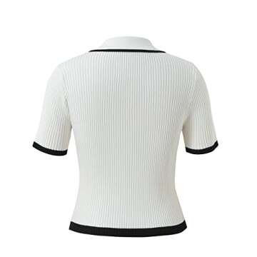 Edlike Women's Button Polo Collar Ribbed Knit T-Shirts Short Sleeve Summer Casual Tee (one_Size, White)