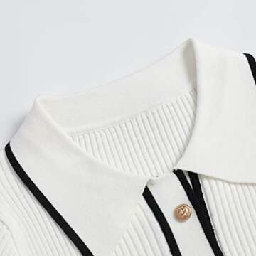 Edlike Women's Button Polo Collar Ribbed Knit T-Shirts Short Sleeve Summer Casual Tee (one_Size, White)
