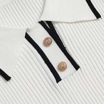 Edlike Women's Button Polo Collar Ribbed Knit T-Shirts Short Sleeve Summer Casual Tee (one_Size, White)