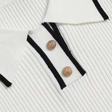 Edlike Women's Button Polo Collar Ribbed Knit T-Shirts Short Sleeve Summer Casual Tee (one_Size, White)