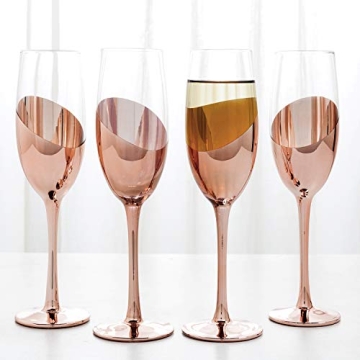 MyGift Rose Gold Pink Champagne Glasses Set of 4, Stemmed Champagne Flute, Sparkling Wine Stemware w...