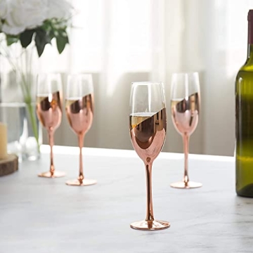 MyGift Rose Gold Pink Champagne Glasses Set of 4, Stemmed Champagne Flute, Sparkling Wine Stemware with Elegant Angled Design