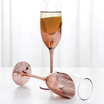 MyGift Rose Gold Pink Champagne Glasses Set of 4, Stemmed Champagne Flute, Sparkling Wine Stemware with Elegant Angled Design