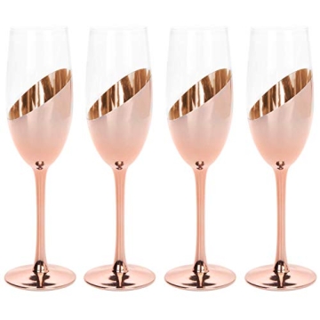 MyGift Rose Gold Pink Champagne Glasses Set of 4, Stemmed Champagne Flute, Sparkling Wine Stemware with Elegant Angled Design