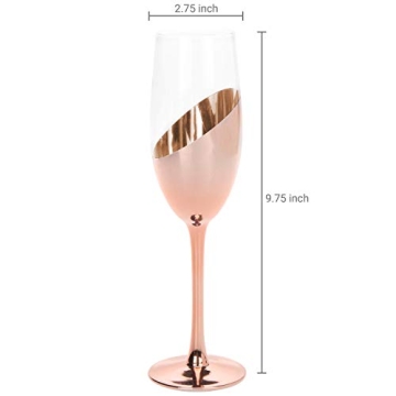 MyGift Rose Gold Pink Champagne Glasses Set of 4, Stemmed Champagne Flute, Sparkling Wine Stemware with Elegant Angled Design